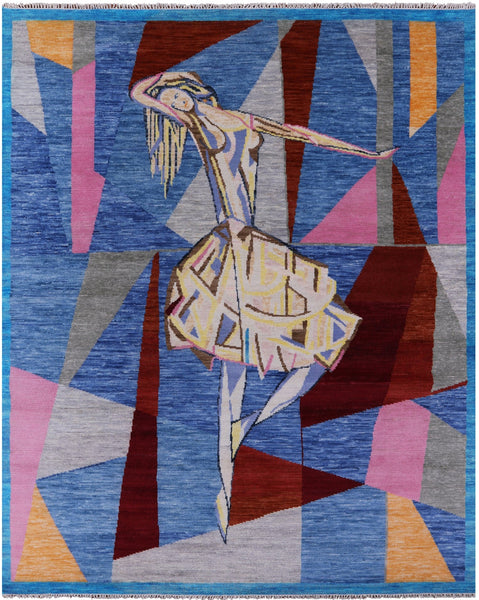 Ballerina Design Contemporary Handmade Wool Rug - 8' 1" X 10' 1" - Golden Nile