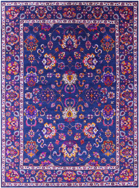 Blue Persian Hand Knotted Wool & Silk Rug - 9' 2" X 12' 5" - Golden Nile