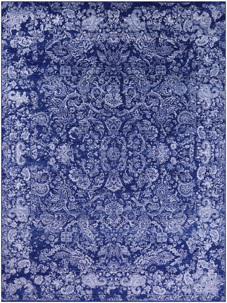 Blue Persian Hand Knotted Wool & Silk Rug - 8' 10" X 12' 3" - Golden Nile