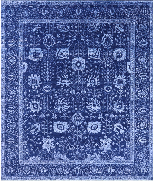 Blue Persian Hand Knotted Wool & Silk Rug - 8' 2" X 10' 1" - Golden Nile