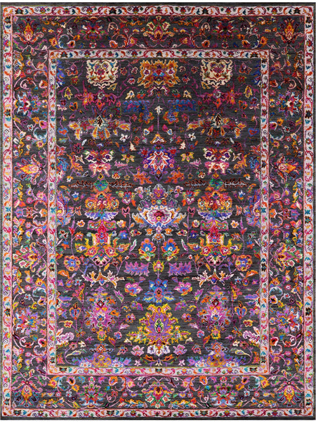 Grey Persian Hand Knotted Wool & Silk Rug - 8' 10" X 11' 10" - Golden Nile