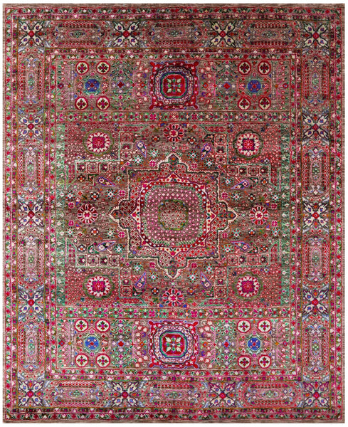 Geometric Persian Mamluk Hand Knotted Wool & Silk Rug - 7' 11" X 9' 10" - Golden Nile