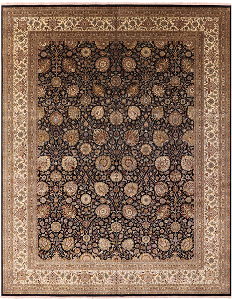 Black Persian Tabriz Hand Knotted Wool Rug - 11' 10" X 15' 0" - Golden Nile