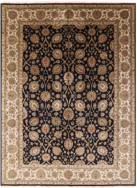 Black Persian Tabriz Hand Knotted Wool Rug - 8' 10" X 12' 0" - Golden Nile