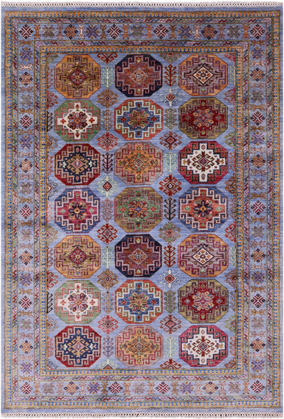 Blue Turkmen Ersari Hand Knotted Wool Rug - 5' 8" X 8' 0" - Golden Nile