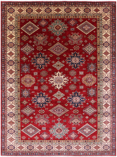 Red Super Kazak Hand Knotted Wool Rug - 8' 10" X 11' 10" - Golden Nile