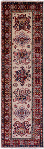 Ivory Super Kazak Hand Knotted Wool Runner Rug - 2' 7" X 8' 4" - Golden Nile