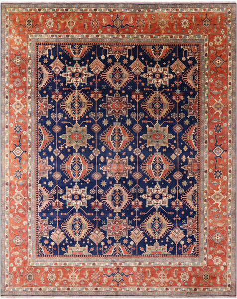 Blue Persian Heriz Serapi Hand Knotted Wool Rug - 12' 0" X 15' 0" - Golden Nile