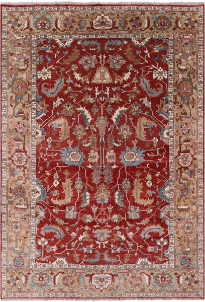 Red Persian Heriz Serapi Handmade Wool Rug - 8' 8" X 12' 3" - Golden Nile