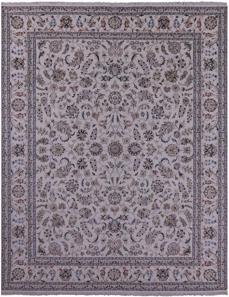 Ivory Persian Nain Hand Knotted Wool & Silk Rug - 8' 2" X 10' 4" - Golden Nile