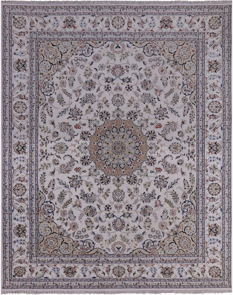 Ivory Persian Nain Handmade Wool & Silk Rug - 7' 11" X 10' 1" - Golden Nile