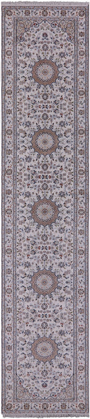 Persian Nain Hand Knotted Wool & Silk Runner Rug - 2' 7" X 12' 11" - Golden Nile