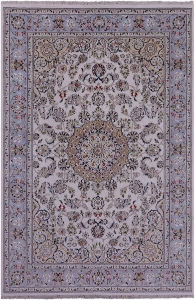 Ivory Persian Nain Hand Knotted Wool & Silk Rug - 6' 3" X 9' 4" - Golden Nile