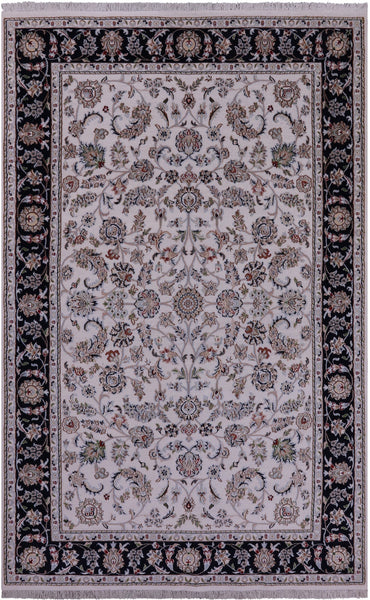 Ivory Persian Nain Hand Knotted Wool & Silk Rug - 5' 10" X 9' 1" - Golden Nile