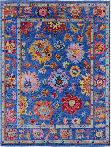 Blue Turkish Oushak Hand Knotted Wool Rug - 9' 2" X 12' 2" - Golden Nile