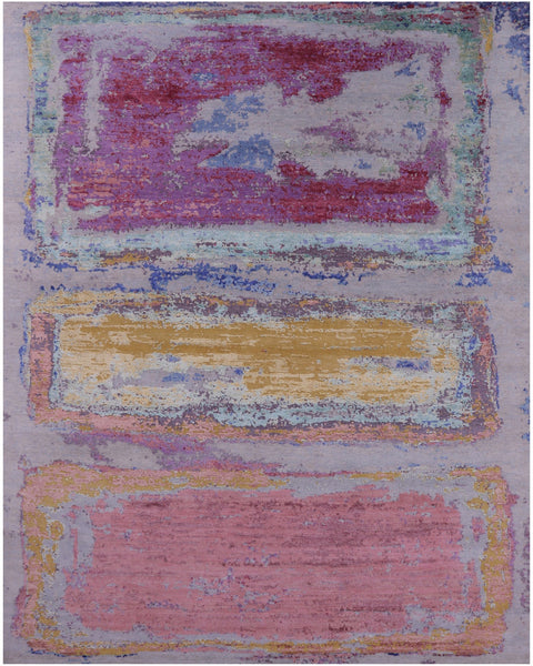 Abstract Contemporary Handmade Wool & Silk Rug - 7' 11" X 10' 1" - Golden Nile