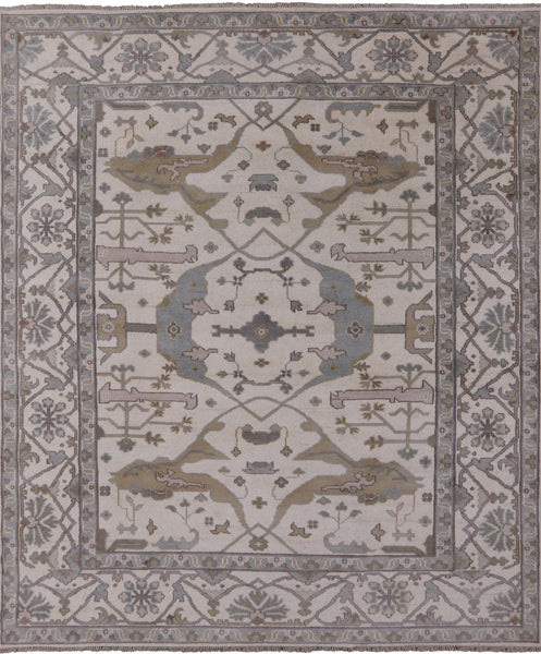 Ivory Turkish Oushak Hand Knotted Wool Area Rug - 8' 2" X 9' 8" - Golden Nile