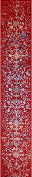 Red Modern Hand Knotted Wool & Silk Runner Rug - 2' 6" X 14' 2" - Golden Nile