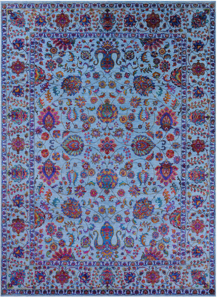 Blue Persian Hand Knotted Wool & Silk Rug - 9' 0" X 12' 3" - Golden Nile