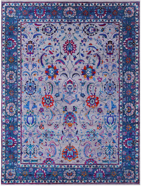 Grey Persian Hand Knotted Wool & Silk Rug - 9' 0" X 12' 2" - Golden Nile