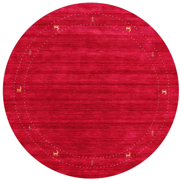 Red Round Persian Gabbeh Handmade Wool Rug - 6' 0" X 6' 0" - Golden Nile