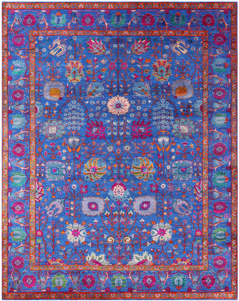 Blue Persian Hand Knotted Wool & Silk Rug - 9' 2" X 11' 11" - Golden Nile