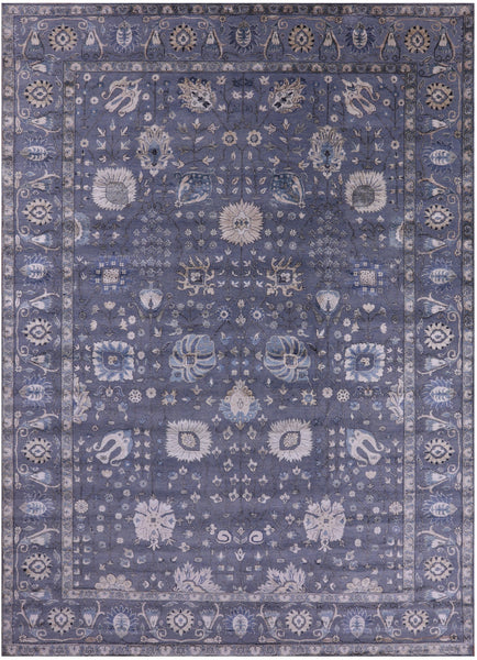 Grey Persian Handmade Wool & Silk Rug - 10' 1" X 14' 1" - Golden Nile