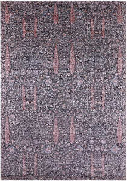 Grey Persian Ziegler Hand Knotted Wool & Silk Rug - 9' 11" X 14' 2" - Golden Nile