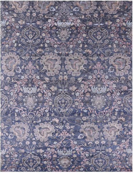 Grey Persian Hand Knotted Wool & Silk Rug - 8' 10" X 11' 11" - Golden Nile