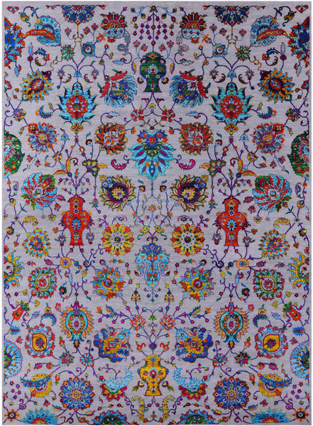 Grey Persian Handmade Wool & Silk Rug - 9' 10" X 14' 4" - Golden Nile