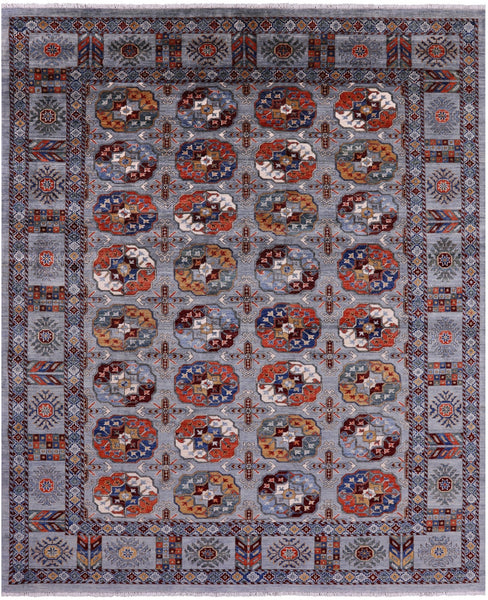 Grey Turkmen Ersari Hand Knotted Wool Rug - 8' 1" X 9' 9" - Golden Nile