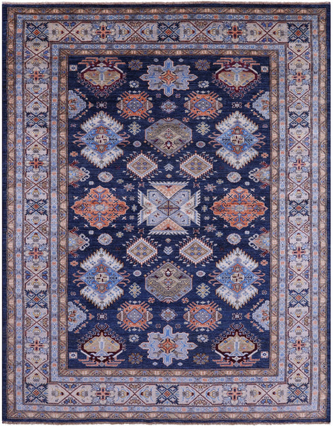 Blue Super Kazak Hand Knotted Wool Rug - 8' 0" X 10' 2" - Golden Nile