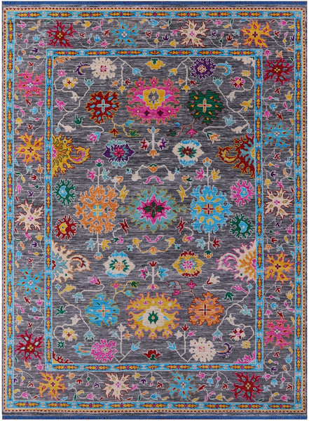 Grey Turkish Oushak Hand Knotted Wool Rug - 9' 0" X 12' 1" - Golden Nile