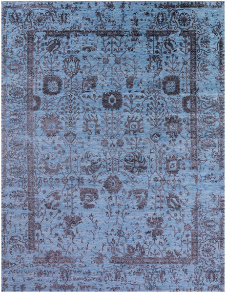 Blue Persian Handmade Wool & Silk Rug - 8' 0" X 10' 2" - Golden Nile