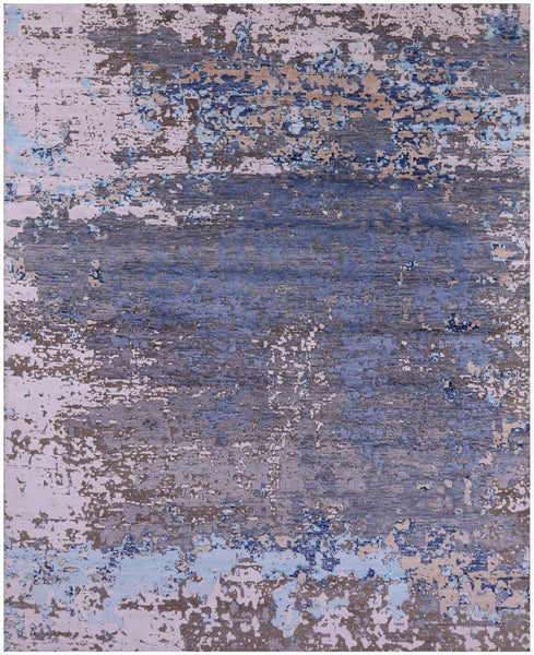 Abstract Modern Hand Knotted Wool & Silk Rug - 7' 11" X 9' 11" - Golden Nile