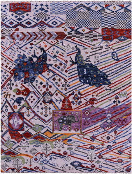 Ivory Tribal Moroccan Handmade Wool Rug - 8' 1" X 10' 2" - Golden Nile