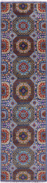 Geometric Persian Mamluk Hand Knotted Wool Runner Rug - 2' 7" X 10' 3" - Golden Nile