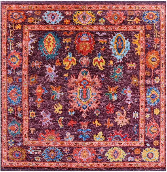 Square Turkish Oushak Hand Knotted Wool Rug - 9' 0" X 8' 10" - Golden Nile