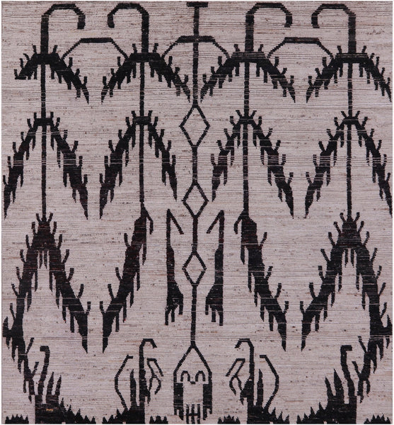 Square Tribal Moroccan Hand Knotted Wool On Wool Rug - 8' 7" X 9' 4" - Golden Nile