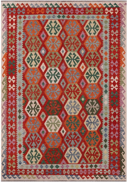 Reversible Kilim Flat Weave Wool On Wool Rug - 6' 10" X 9' 6" - Golden Nile