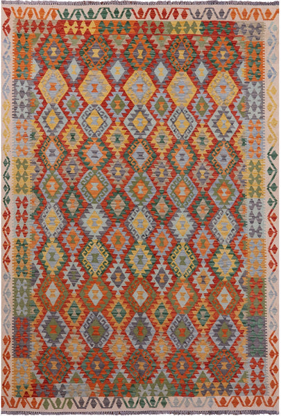 Reversible Kilim Flat Weave Wool On Wool Rug - 6' 8" X 10' 0" - Golden Nile