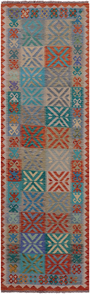 Reversible Kilim Flat Weave Wool On Wool Runner Rug - 3' 1" X 9' 10" - Golden Nile