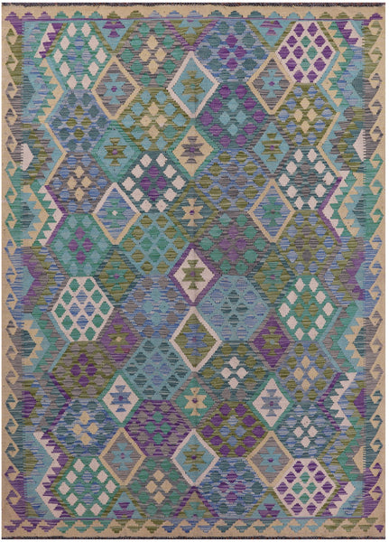 Reversible Kilim Flat Weave Wool On Wool Rug - 5' 11" X 8' 6" - Golden Nile