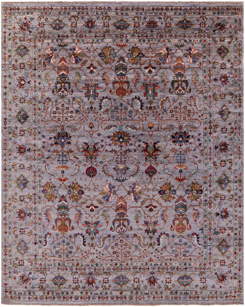 Grey Peshawar Hand Knotted Wool Rug - 8' 0" X 9' 10" - Golden Nile