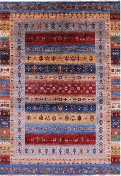 Tribal Persian Gabbeh Hand Knotted Wool Rug - 6' 0" X 8' 11" - Golden Nile