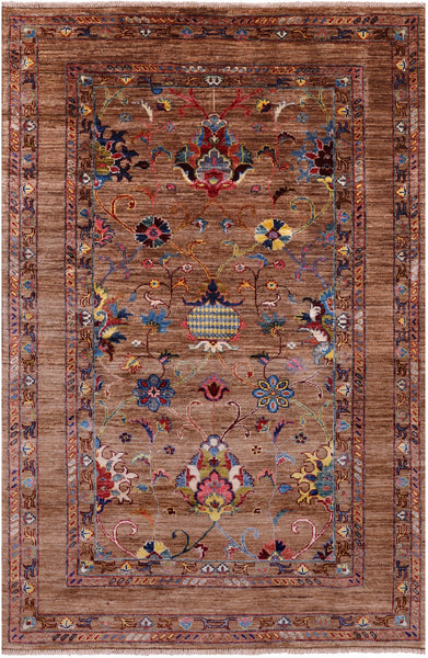 Peshawar Hand Knotted Wool Rug - 4' 0" X 5' 11" - Golden Nile