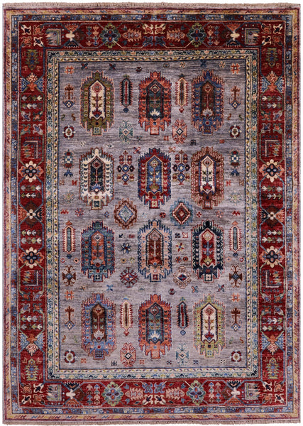 Grey Turkmen Ersari Hand Knotted Wool Rug - 5' 0" X 7' 0" - Golden Nile