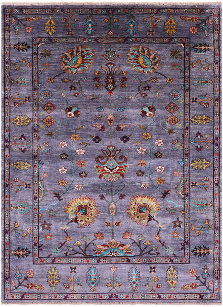 Grey Peshawar Handmade Wool Rug - 4' 11" X 6' 7" - Golden Nile