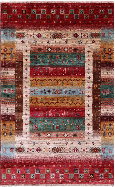 Tribal Persian Gabbeh Hand Knotted Wool Rug - 3' 3" X 5' 2" - Golden Nile