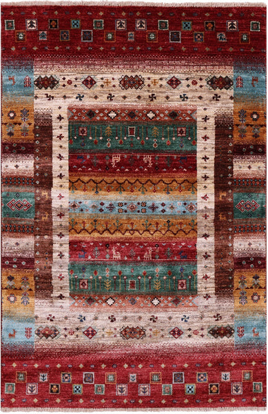 Persian Tribal Gabbeh Hand Knotted Wool Rug - 3' 4" X 5' 1" - Golden Nile